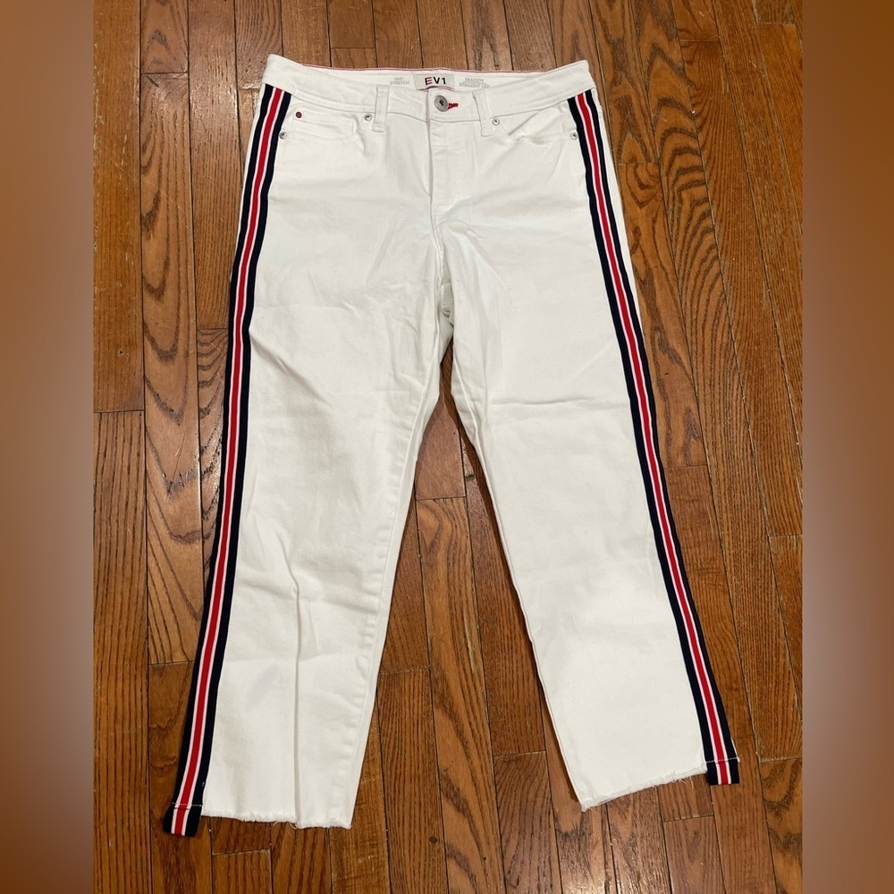 Women's White Pants with Striped Detail